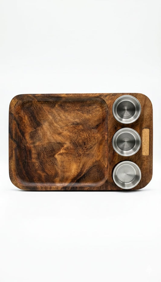 Charola de Servicio de Parota con Salseros | Tabla para Carnes, Tacos y Hamburguesas