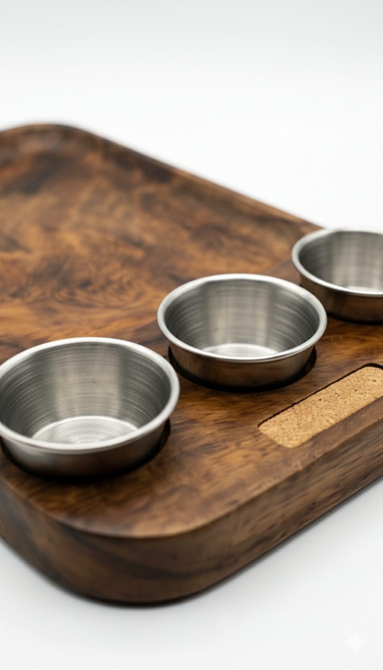 Charola de Servicio de Parota con Salseros | Tabla para Carnes, Tacos y Hamburguesas