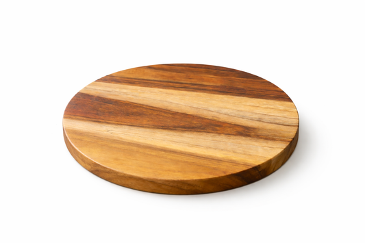 Set de 3 piezas tabla Redonda de Madera Teca 25x25 cm | Acabado Natural con Aceite Mineral y Cera de Abeja