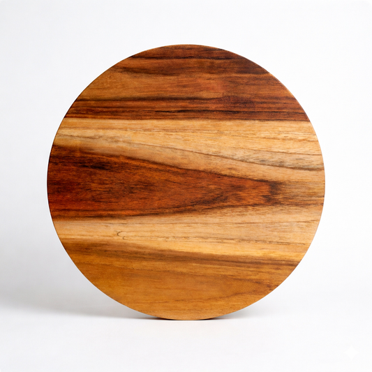 Set de 3 piezas tabla Redonda de Madera Teca 25x25 cm | Acabado Natural con Aceite Mineral y Cera de Abeja