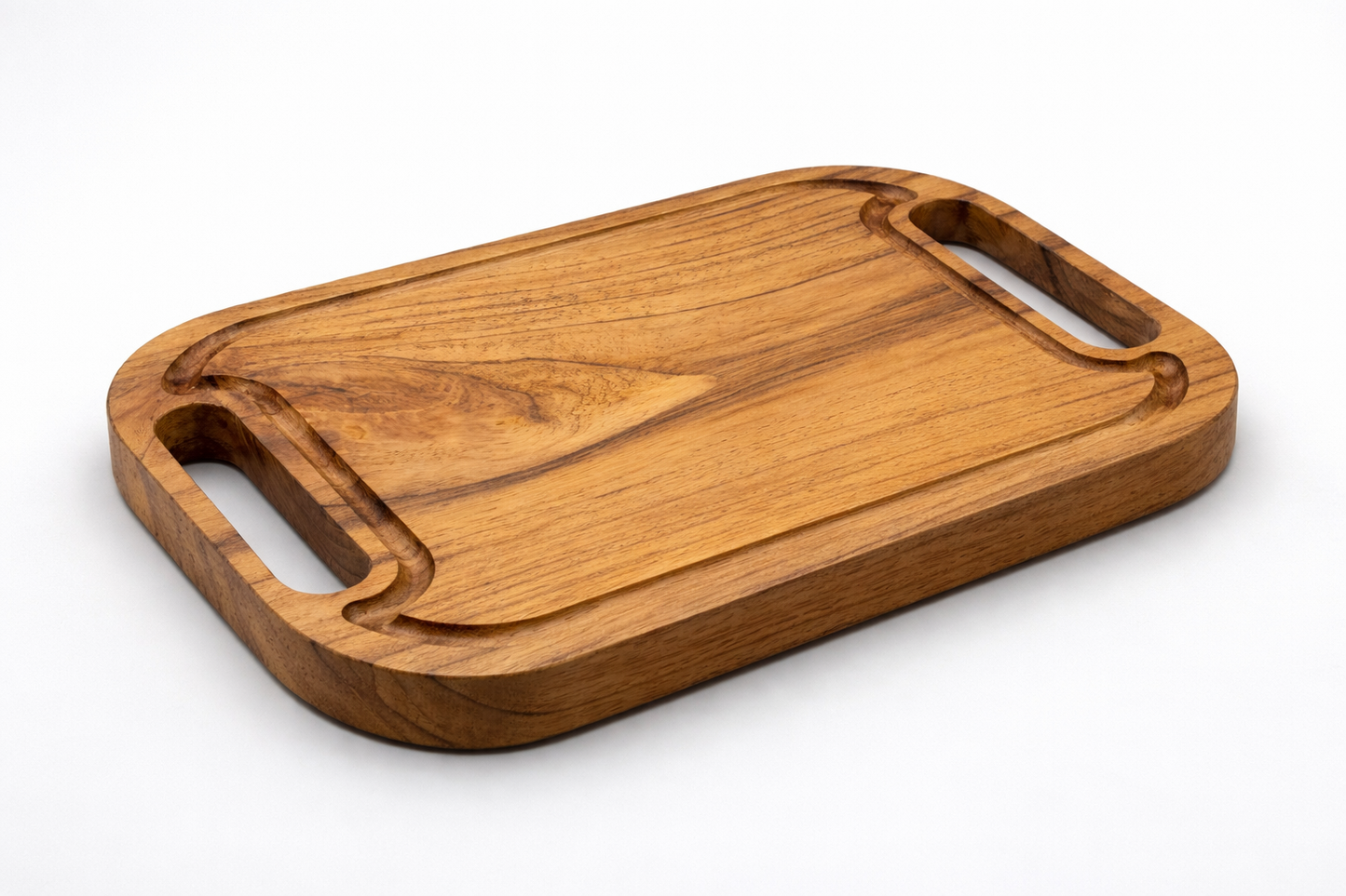 Tabla para Cortar y Servir de Madera Teca Premium con Agarraderas – Tabla para Carne, Asados y Charcutería