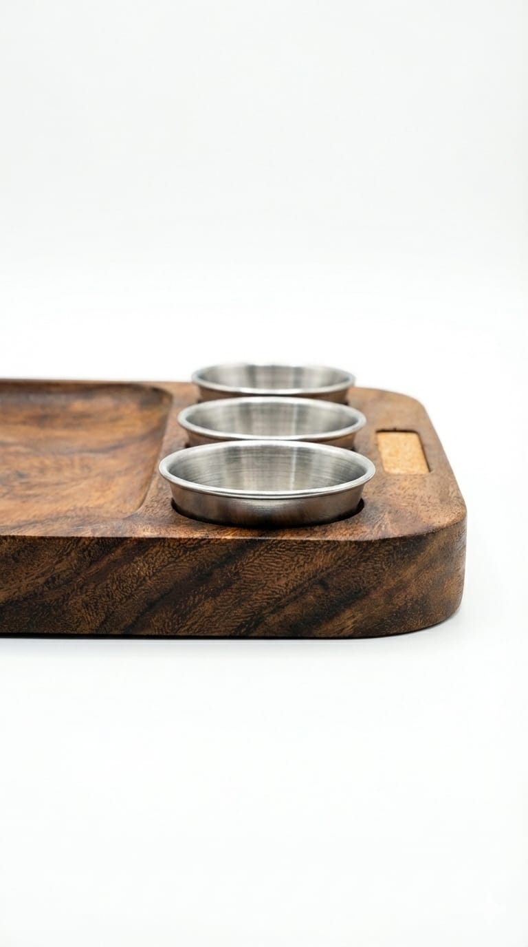 Charola de Servicio de Parota con Salseros | Tabla para Carnes, Tacos y Hamburguesas
