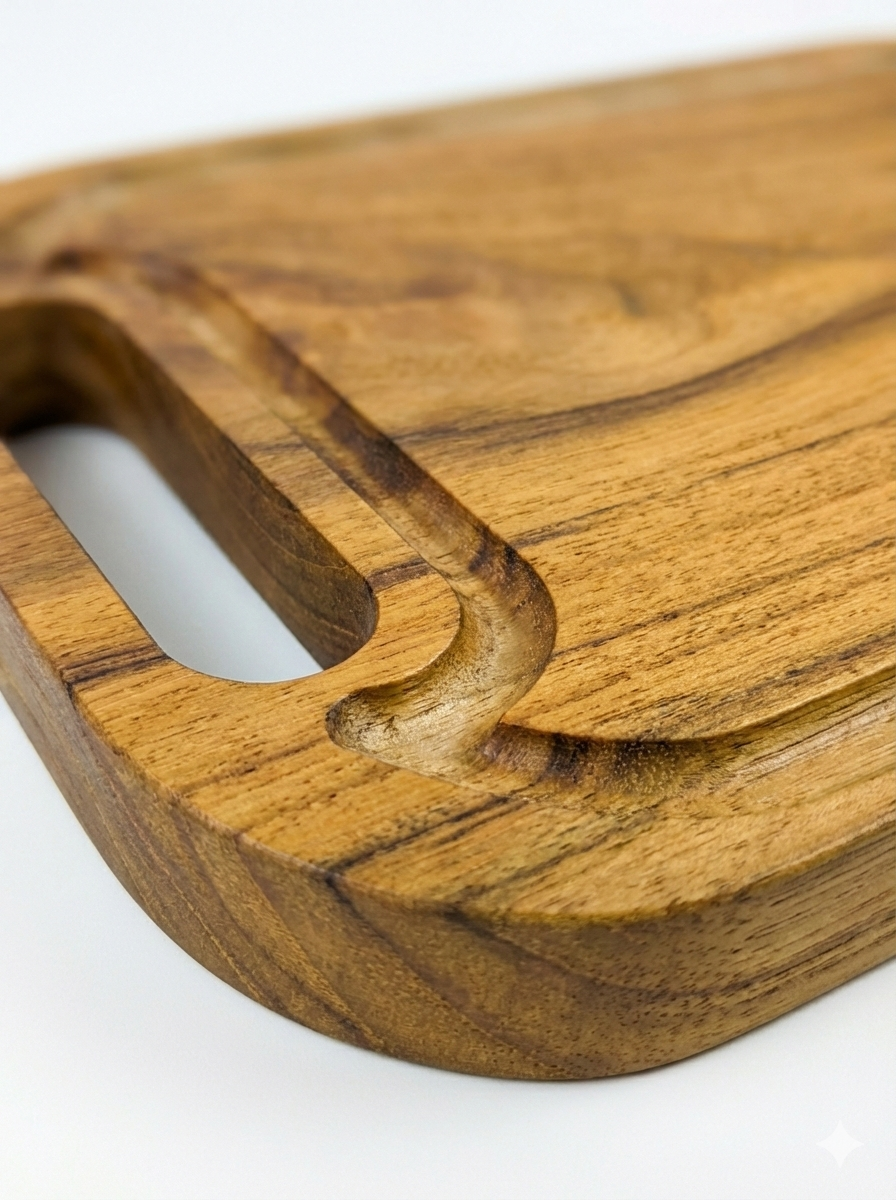 Tabla para Cortar y Servir de Madera Teca Premium con Agarraderas – Tabla para Carne, Asados y Charcutería